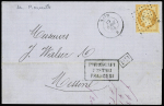 N°23, def, OBL ancre + CAD de paquebot "Saïd" (1864) sur lettre de Marseille pour Messine avec griffe noire encadrée "Piroscafi postali francesi" (Salles n°816), ind 20