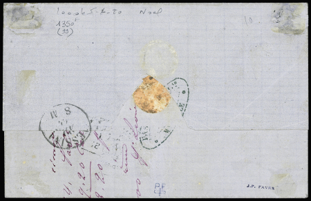 N°23, def, OBL ancre + CAD de paquebot "Saïd" (1864) sur lettre de Marseille pour Messine avec griffe noire encadrée "Piroscafi postali francesi" (Salles n°816), ind 20