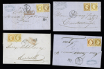 9 lettres AFF Empire non dentelé (2) et dentelé (7) OBL ancre + CAD de paquebots : Mersey - Cydnus - Indus-Neva - Godewery (bleu) - Meinam (bleu) - Danube - Borysthène Simois. TB