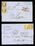 9 lettres AFF Empire non dentelé (2) et dentelé (7) OBL ancre + CAD de paquebots : Mersey - Cydnus - Indus-Neva - Godewery (bleu) - Meinam (bleu) - Danube - Borysthène Simois. TB