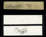 2 plis : n°27 OBL T16 "Arles-s-Rhone (12)" (1871) sur bande et n°26, bande de 5 OBL T17 "Conflans-s-Lanterne (69)" (1873) sur faire part de deuil
