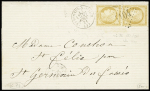 N°36 en paire OBL GC 4104 + T16 "Varennes-s-Allier (3)" (aout 1871) sur lettre, TB