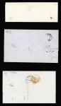 9 lettres AFF Siège de Paris et Cérès dentelés dont n°38 OBL cachet rond "admon de cambio Barcelona" (1873) et n°38 + 65 OBL T16 "St Dié des Vosges (1876)" sur lettre du 2ème échelon de poids. Lot varié
