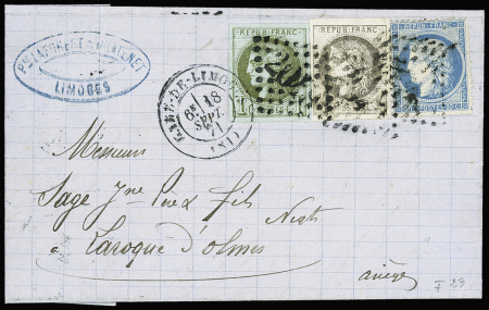 N°39 + 41 + 37 OBL GC 2049 + T17 Limoges, Haute-Vienne (18 sept 71) sur lettre, TB