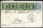 N°19, 5 pièces + n°37 OBL GC 1947 + T17 "Langres (50)" Haute-Marne (19 sept 1871) sur lettre, TB