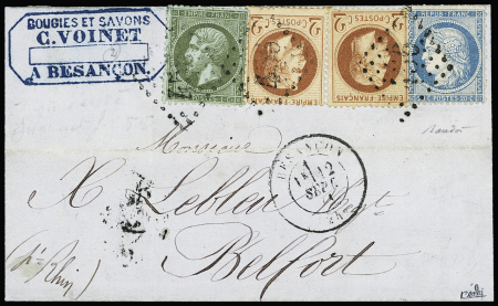 N°19 + 26, 2 pièces + 37 OBL GC 456 + T17 Besançon, Doubs (12 sept 71) sur lettre, TB