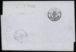 ALEXANDRETTE Lettre non affranchie avec CAD perlé T22 "Alexandrette" (1862) + griffe bleue "Poste française d'Alep" et taxe 10 manuscrite, ind 22, TB