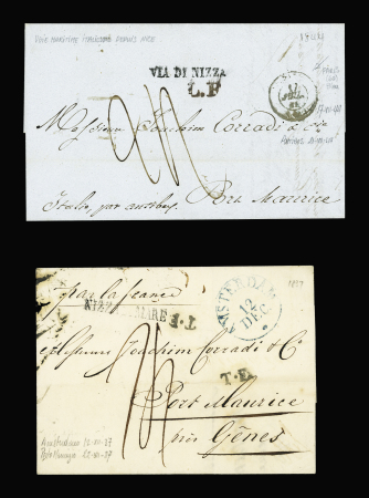 4 plis maritimes divers dont 2 avec cachet ovale bleu de la Cie Fraissinet de Marseille dont l'un mentionnant le paquebot Elbe. TB