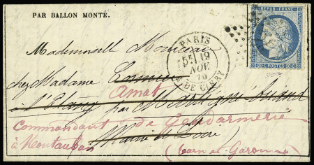 L'ARCHIMEDE N°37 OBL étoile 24 + CAD "Paris R. de Cléry" (19 nov 70) sur Gazette des Absents n°9 pour Martigné-Briand (Maine et Loire - arrivée 25 nov 70) réexpédiée à Montauban (L'Archimède), TB