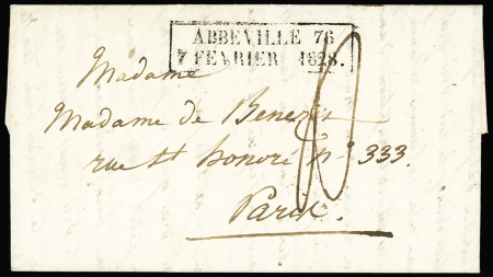 SOMME Càd d'essai rect "Abbeville 76 7 fev 1828", ind