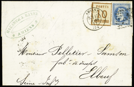 Alsace n°5 + France n°29 OBL GC 85 + T17 Amiens (17 juin 71) sur lettre pour Elbeuf. TB