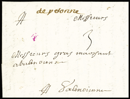 Marque manuscrite "De Peronne" (L n°1 - 1698), ind 22. TB