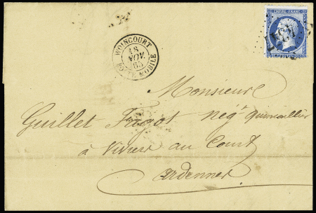 N°22 OBL GC 4347 + T15 "Woincourt boite mobile" (1865) sur lettre
