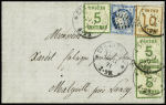 Alsace n°5, 3 pièces + 6 OBL CAD "Strassburg" (29.11.71) + n°60 OBL GC 2598 (Nancy) sur lettre de Strasbourg pour Malzéville près Nancy (suraffranchie côté allemand à 25c au lieu de 20c). TB