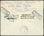 Réunion n°113 + 128 + 136 + PA n°1 OBL St Denis (26.1.37) sur lettre de la 1ère liaison Réunion -France avec signatures des 3 aviateurs Laurent, Touge et Lénier (Muller n°5). TB