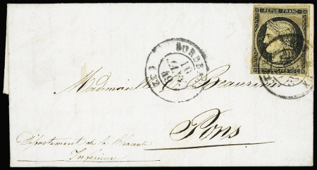 N°3 OBL CAD T15 "Bordeaux (32)" (10 janv 49) répété à côté sur lettre. TB