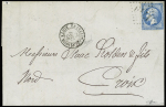 N°22 OBL GC 1710 + T15 "Gravelines boite mobile" (1866) sur lettre, ind 22. TB