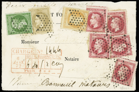 N°20 + 30 + 31 + 32, 5 pièces OBL étoile muette sur lettre avec descriptif des chargements (VD 2000F), bel AFF quadricolore