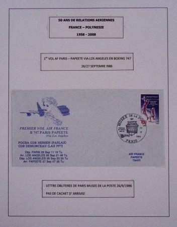 Collection de 14 lettres sur feuilles d'album : 50 ans de relations aériennes France-Polynésie 1958 - 2008 dont lettre Roissy-Tahiti par Concorde le 23.7.85 avec signature du premier ministre Laurent fabius. TB