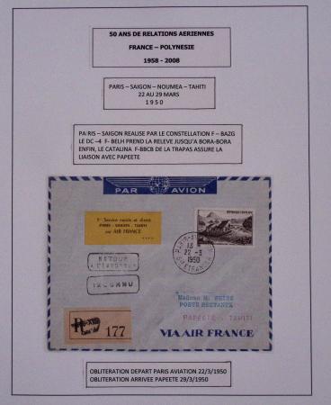 Collection de 14 lettres sur feuilles d'album : 50 ans de relations aériennes France-Polynésie 1958 - 2008 dont lettre Roissy-Tahiti par Concorde le 23.7.85 avec signature du premier ministre Laurent fabius. TB