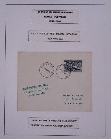 Collection de 14 lettres sur feuilles d'album : 50 ans de relations aériennes France-Polynésie 1958 - 2008 dont lettre Roissy-Tahiti par Concorde le 23.7.85 avec signature du premier ministre Laurent fabius. TB