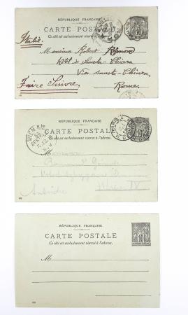 Ensemble de 40 entiers cartes postales 10c Sage avec illustrations à la main au verso sur divers thèmes : femmes, vœux, nouvel an, paysages, soldats (grandes manœuvres), animaux, enfants, humour etc