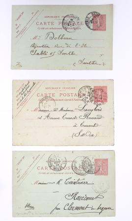 Lot de 57 entiers cartes postales 10c semeuse lignée rose avec illustrations dessinées ou peintes à la main. TB
