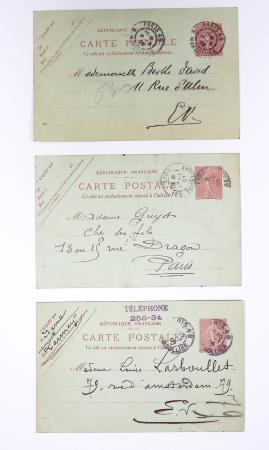 Lot de 57 entiers cartes postales 10c semeuse lignée rose avec illustrations dessinées ou peintes à la main. TB