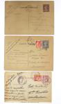 Lot de 12 entiers cartes postales divers types (Semeuse - Paix - Gandon - Muller dont 1 rare CP 18F Muller) bleu avec illustrations dessinées ou peintes à la main