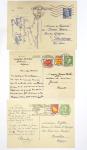 Lot de 12 entiers cartes postales divers types (Semeuse - Paix - Gandon - Muller dont 1 rare CP 18F Muller) bleu avec illustrations dessinées ou peintes à la main