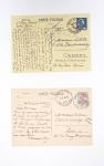 Lot de 12 entiers cartes postales divers types (Semeuse - Paix - Gandon - Muller dont 1 rare CP 18F Muller) bleu avec illustrations dessinées ou peintes à la main