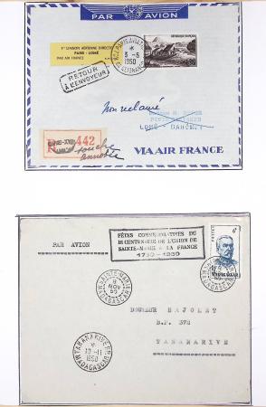 42 premiers vols de la ligne France-Madagascar (1947 - 1960) + 3 divers. TB
