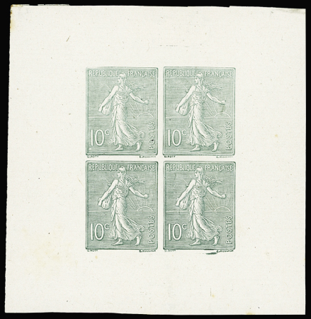 N°129, essai ND 10c en vert, bloc de 4 sur feuillet. TB