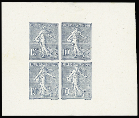 Essai ND 10c en bleu, bloc de 4 sur feuillet. TB
