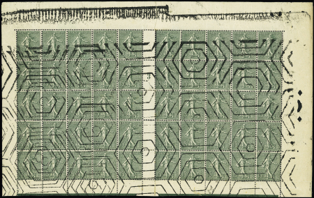 N°130 type 1, spectaculaire panneau de 5 annulé hexagones concentriques, millésime 3, rare et TB