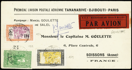 1/7.12.31 Tananarive - Djibouti - Paris par Goulette et Salel (M16 Madagascar) env spéciale avec signature de Goulette. Rare et TB