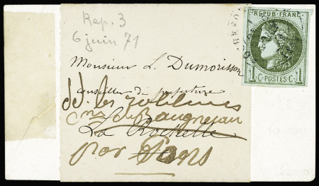 N°39C 1c olive obl. càd Rochefort-s-Mer 6 juin 71 sur