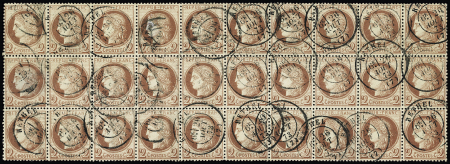 N°51 2c rouge-brun, spectaculaire bloc de 30 timbres