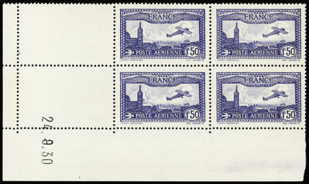 N°6a 1f50 outremer en bloc de 4 coin-daté 24.9.30,