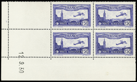 N°6b 1f50 outremer vif en bloc de 4 coin-daté 12.9.30,