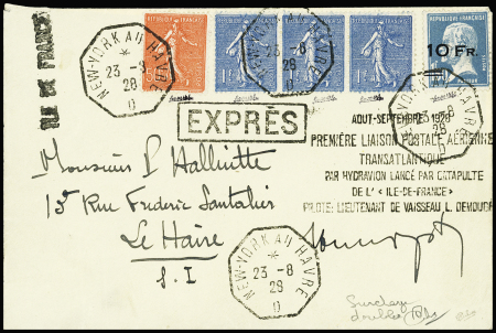 N°4 10f sur 1f50 bleu Pasteur, variété surcharge doublée