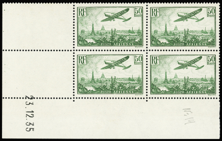 N°14 50f vert-jaune en bloc de 4 coin-daté 23.12.35,