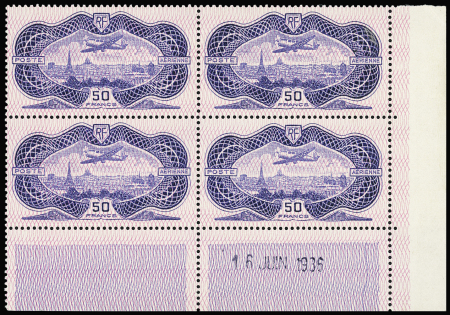 N°15b 50f Burelé, variété burelage renversé, en bloc