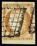 N°5d 4 retouché, petit bdf, obl. grille, léger défaut