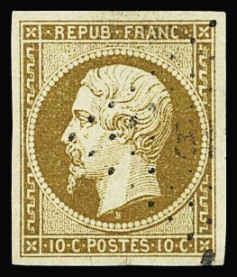 N°9 10c bistre-jaune, obl. Petits Chiffres, TB. Signé