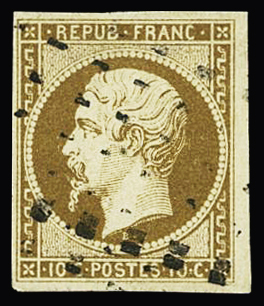 N°9 10c bistre-jaune, obl. gros points, TB. Signé Jamet