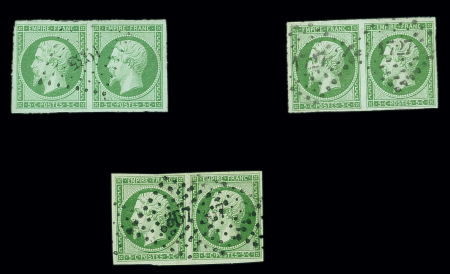 N°12 5c vert : trois paires de 3 nuances différentes,