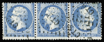 N°22b 20c bleu TETE-BECHE en bande de trois avec variété