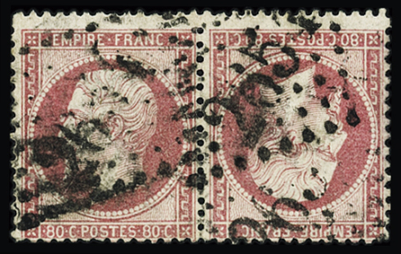 N°24b 80c rose en paire TETE-BECHE verticale obl. GC