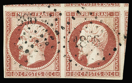 N°17Aa 80c carmin clair, paire avec belles marges dont